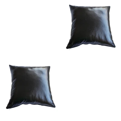 Set Of 2 Black Genuine Leather Pillow Cover 16"x16" Lumbar Pillow Cover - Image 1 of 4
