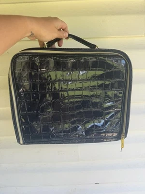 Estee Lauder Azul Marino Imitación Cuero Cocodrilo Cosmético Viaje Maquillaje Estuche con Cremallera PVC Foto 1 de 4