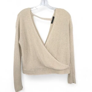 Moon & Madison Faux Wrap Sweater V-neck Beige  Loose Knit Medium - Picture 1 of 7