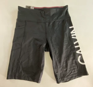 Womens Calvin Klein Bike Shorts Cycle Medium Black 9" Inseam Pull On - Picture 1 of 21