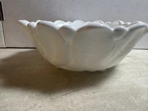 Vintage 1950s Milk Glass Bowl - Flower & Leaf, Footed, Large 9” - Picture 1 of 7