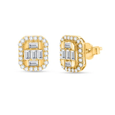 1.19 Ct Certified Natural Diamond Square Stud Earrings 14K Yellow Gold - Image 1 of 4