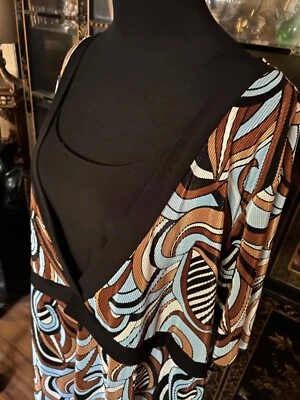 De Colección Maggie Barnes Azul Marrón Negro Conjunto Doble Top Túnica Geométrica Manga 3/4 Talla 4X Foto 1 de 4