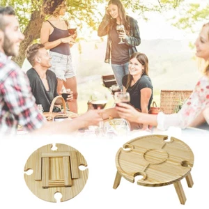 Wooden Outdoor Folding Dining Table With Wine Glass Holder For Outdoor Picnics - Picture 1 of 6