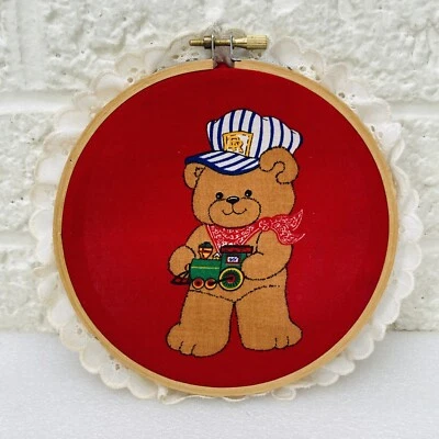 ¡¡DE COLECCIÓN!! Oso de peluche tren ferrocarril tela madera aro encaje adorno bebé guardería decoración Foto 1 de 4