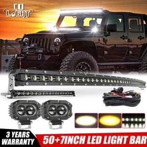 Curved 50" LED Light Bar+20''+2x 3'' Pods+Wire for 2018-2024 Jeep Wrangler JL JT - Picture 1 of 24
