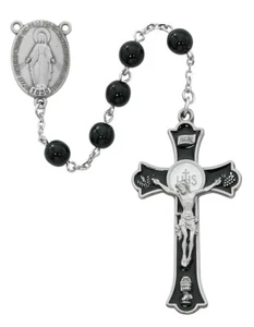 Black Glass Bead Rosary Pewter Center And INRI Crucifix 7mm Beads Jesus Prayer - Picture 1 of 1