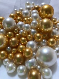 Champagne Gold/Ivory Vase Filler Pearls 80pc Floating Pearl Decor, Table Scatter