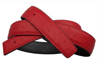 Cinturón H Rojo Avestruz Calidad Negro Correa Cuero Reversible Sin Hebilla 40mm Foto 1 de 4