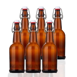 Beer bottles with Easy Flip Top | 16 Oz Glass Bottle Set with Airtight Cap - Picture 1 of 16