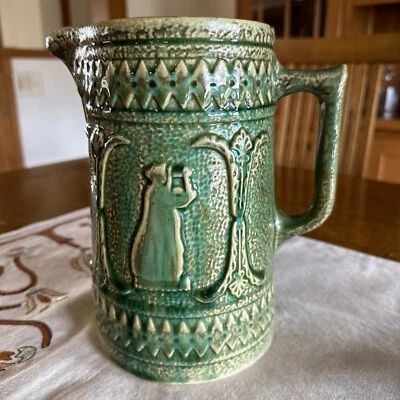 VINTAGE R.R.P. CO. ROSEVILLE POTTERY CERAMIC STONEWARE PITCHER  No Cracks/Chips - Изображение 1 из 4