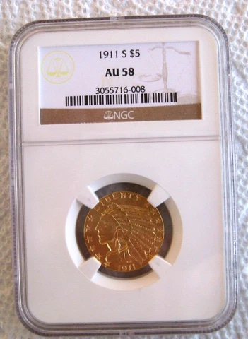 1911 S GOLD $5 INDIAN HEAD HALF EAGLE - NGC AU 58 Cover