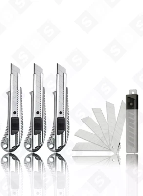 SBS® Profi Cuttermesser Aluminium 18mm 3 Stück + 30 Ersatzklingen Abbrechklingen