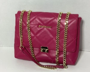 BOLSO DE MANO DE CUERO ROSA CALIENTE PERSAMAN ACOLCHADO HARDWARE DORADO - Imagen 1 de 7
