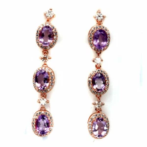 Shola Vero Naturalenaturale Ametista Orecchini 925 Argento Sterling E415 - Foto 1 di 3