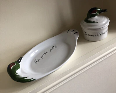 Lot porcelaine Revol :plat de service pain grillé Canard et terrine à foie gras - Photo 1/4