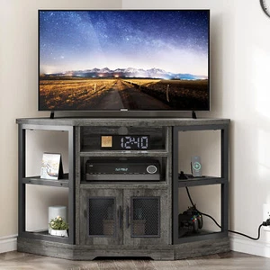 Corner TV Stand Cabinet for TVs up to 55" Media Console Table with Power Outlets - Picture 1 of 9