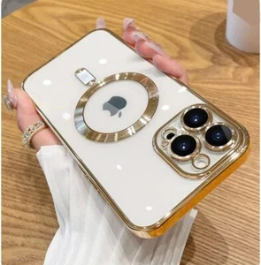 For iPhone 16 15 Pro Max 14 13 12 Clear Mag Safe Magnetic Case Plating TPU Cover - Picture 1 of 24