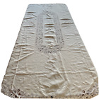 Battenburg Lace Tablecloth Creamy Ivory Linen Large Oval 65 x 98 Vintage