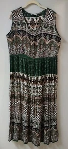 Vintage STARINA Rayon India Print Sleeveless Midi Dress M/L - Picture 1 of 8