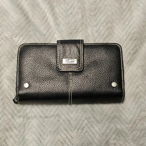 Portafoglio Buxton donna nero vera pelle porta carte d'identità tasche con cerniera - Foto 1 di 13