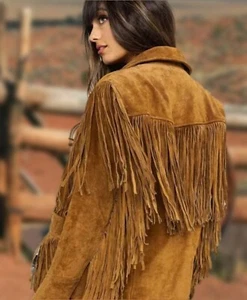 Native Americans Suede Leather Western Coat - Women's Cowgirl Jacket with Fringe - Picture 1 of 5