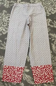 NEW Handmade Lounge Pajama Pants Cotton Coral Khaki Print Elastic Waist M - Picture 1 of 2