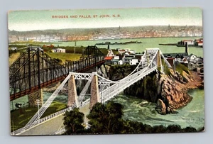 ST JOHN NEW BRUNSWICK CANADA OLD VIEW OF BRIDGES AND FALLS POSTCARD (H-28) - Picture 1 of 2