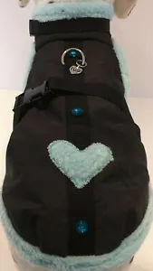 Wintermantel Hundemantel schwarz wasserfest Herz Hunde XS S M blau Glitzer Welpe - Bild 1 von 4