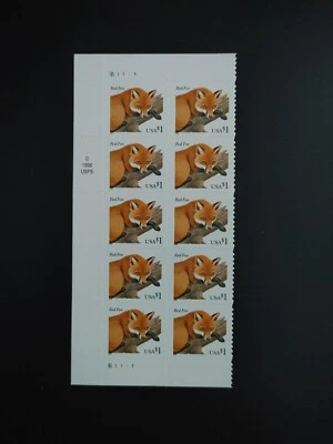 US  #3036 Red Fox $1 Self Adhesive Plate Block MNH Lower Right #B1111 - Image 1 of 2