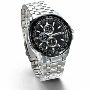 Men's Outdoor 3 Time Zone Stainless Steel Band Analog Round Quartz Wrist Watch - Picture 1 of 4