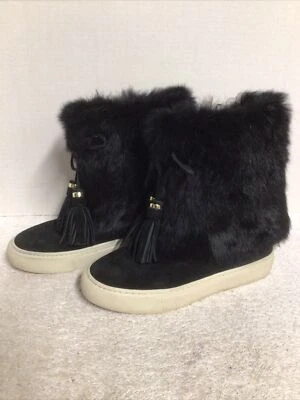 Botas Tory Burch Angélica Gamuza Piel Mujer Talla 5 Negro Borla Piel de Conejo Pull On Foto 1 de 4