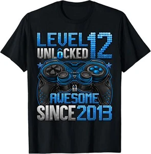 Level 12 Unlocked 12 Year Old Gifts Boys 12th Birthday Boy T-Shirt - Picture 1 of 19