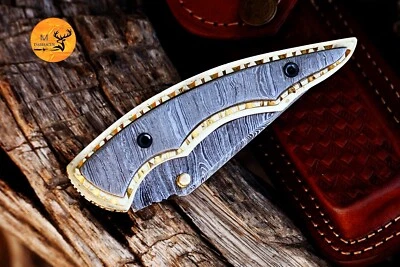 NAVAJA DE BOLSILLO PLEGABLE DE ACERO DAMASCO HECHA A MANO PERSONALIZADA FULL TANG SURVIVAL EDC 556 Foto 1 de 4