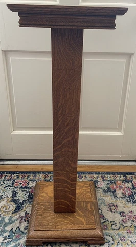 Vintage Tiger Oak Pedestal Plant Stand Display Craftsman Antique Arts Crafts Cover