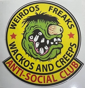 ANTI-SOCIAL CLUB BIG ED ROTH WEIRDOS FREAKS WACKOS AND CREEPS 3.75X3.5" RAT FINK - Picture 1 of 4