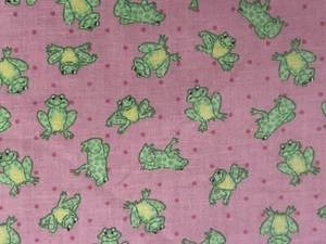 PINK AND GREEN Small FROG PRINT OAKHURST  TEXTILES 100% COTTON FABRIC 1 Yard - Picture 1 of 2