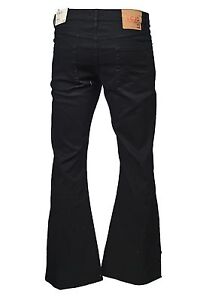 Uomo LCJ Denim a Zampa Elasticizzato Indie Retrò Jeans 70s Bell Fondo LC16 Nero