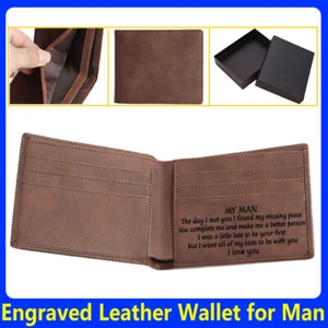 Men's Engraved Leather Bifold Wallets Personalized Card Case Gifts - To My Man - Picture 1 of 9