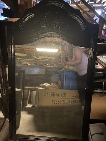 Vintage Antique Large Mirror Ornate Black Hanging Wall Rectangle 52x29.5 In Cover