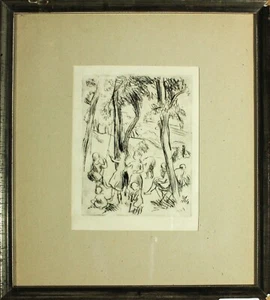 Grafik Radierung Landschaft Park Kinder Otto Schoff Norddeutsch signiert - Picture 1 of 5