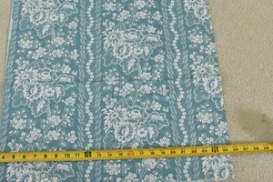 32" Long, Vintage, Off-White Floral Stripes on Dusty-Blue Cotton, Springs, V342 - Picture 1 of 4