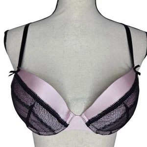 Chantelle Bra 34B Plunge Underwire Padded Pink Black Lace Overlay Made in France - Picture 1 of 4
