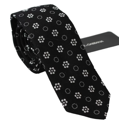 Auténtica corbata clásica para hombre Dolce & Gabbana negra con estampado floral 100 % seda Foto 1 de 3