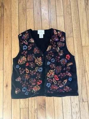 Chaleco tejido bordado floral Susan Bristol años 90 para mujer talla pequeña mediana Foto 1 de 4