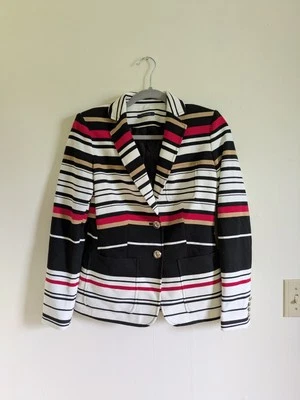 Jaqueta terno blazer listrada branca azul vermelha Tommy Hilfiger feminina tamanho 0 / XS - Imagem 1 de 4
