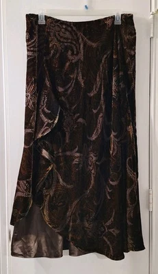 Lauren Ralph Lauren Velvet Maxi Skirt Sz 2X Brown Paisley Ruffles Coquette Silk - Image 1 of 4