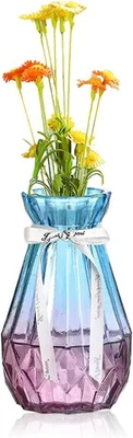 Jarrón de cristal azul púrpura degradado, 5,7" H, mini florero con cinta Ge Foto 1 de 4