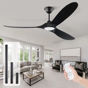 60 inch Outdoor Ceiling Fan for Patios with Light, Black Ceiling Fan with Lig... - Picture 1 of 7