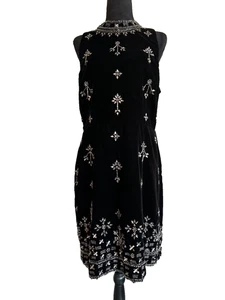 NWT Adriana Papell Velvet Beaded Sleeveless Cocktail Dress Sz 12 high neck lux - Picture 1 of 9